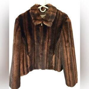 Vintage Jones New York Country Brown Faux Fur Zip Up Coat-Size XL